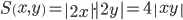 S\left({x,y}\right)=\left|{2x}\right|\cdot{}\left|{2y}\right|=4\left|{xy}\right|