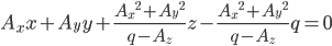 {A}_{x}x+{A}_{y}y+\frac{{{A}_{x}}^{2}+{{A}_{y}}^{2}}{q-{A}_{z}}z-\frac{{{A}_{x}}^{2}+{{A}_{y}}^{2}}{q-{A}_{z}}q=0