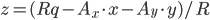 z=(Rq-{A}_{x}\cdot{}x-{A}_{y}\cdot{}y)/R