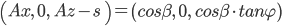 \left({{Ax,\ 0,\ Az-s}_{\ }}\right)=\left({cos\beta{},\ 0,\ cos\beta{}\cdot{}tan\varphi{}}\right)